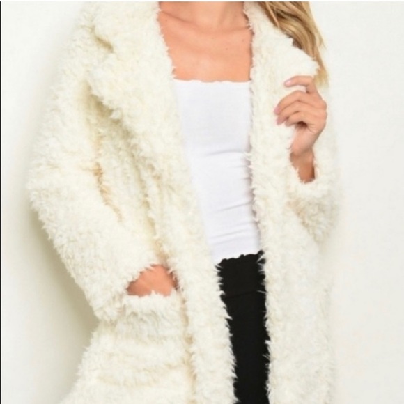 Shop The Trends Jackets & Blazers - Ivory Shaggy Cardigan Style Coat size M New